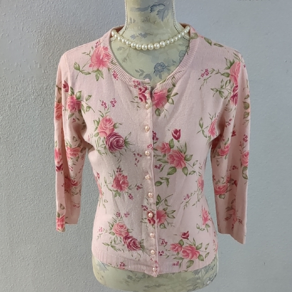Floral Pink Cardigan Sweater